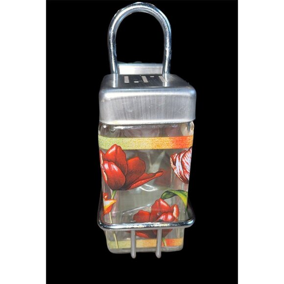 Vintage Glass Square Salt & Pepper Shakers W/ carrier. 6' H X 4.5' W - Picture 3 of 8